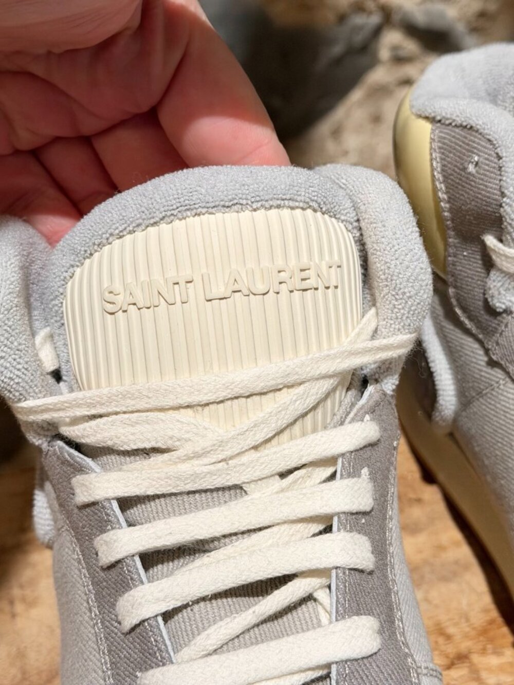 Saint Laurent SL/80 Grey Yellow Canvas High-top Sneakers - Picture 5 of 13